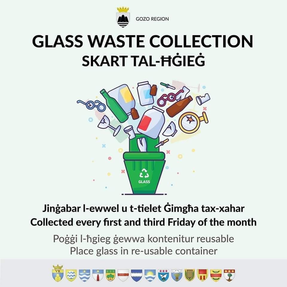 Glass Waste Collection Schedule for 2025 Reġjun Għawdex